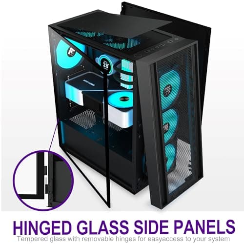 K11 PC Case - Pre-Installed with 4 PWM ARGB Fans, ATX Mid-Tower Gaming Case, Hinged Tempered Glass, Black, FOIFKIN (Black, K11)