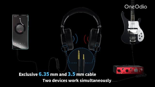 OneOdio A70 Bluetooth Over Ear Headphones, Wireless Headphones with 72H Playtime, Hi-Res, Built-in Mic, 3.5mm/6.35mm Wired Audio Jack for Studio Monitor & Mixing DJ Guitar AMP, Computer Laptop PC