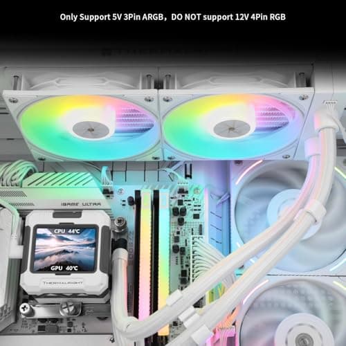 FW240 White ARGB V2 CPU Water Cooler with 2 PWM Fans with 2000RPM,IPS LCD Screen with 320 * 240 Resolution,Liquid CPU Cooler,CPU PC Aio Cooler for AMD:AM4/AM5/Intel LGA1700