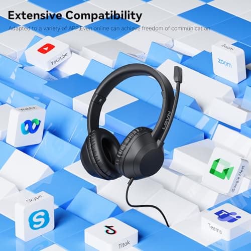 LEVN Headset with Mic, USB Headset with Microphone for PC, Headphones with Mic for Pc with Noise Canceling Microphone for Laptop, USB Headphones for Work from Home/Call Center/Open Office, Black