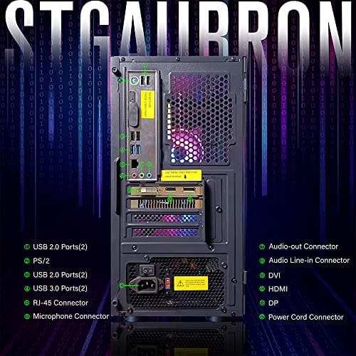 STGAubron Prebuilt Gaming PC Desktop, Radeon RX 550 4G GDDR5, Intel Core I5 up to 3.7GHz, 16G RAM, 512G SSD, WiFi, BT 5.0, RGB Fan x3, Windows 10 Home