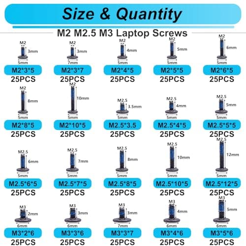 500PCS Laptop Screws Notebook Computer Screws Kit 20 Sizes Blue Nylok Screws M2 M2.5 M3 Laptop Replacement Computer Screws for Motherboard SSD PC Fan Hard Drive