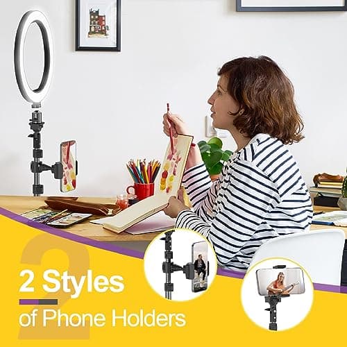 EMART 10" Ring Light with 55" Extendable Tripod Stands and Phone Holder, Dimmable LED Circle Round Light for Selfie Camera Photography/Makeup/YouTube Video/Vlogging/Live Streaming