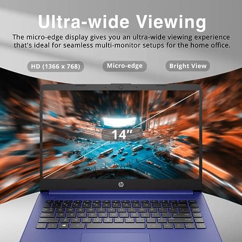 HP Premium Stream 14" HD BrightView Laptop, Intel Celeron N4120, 16GB RAM, 64GB eMMC Storage, HD Webcam, UHD Graphics, 1 Year Office 365, Bluetooth, WiFi, HDMI, Win 11s, Blue, 32GB Hotface USB Card