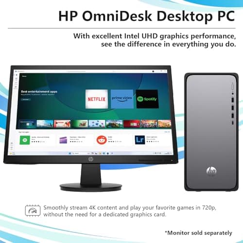 HP OmniDesk M02 Premium AI Copilot Tower Desktop, 20-Core Intel Core i7-14700, 64GB DDR5, 2TB SSD, Wired KB & Mouse, Wi-Fi 6, Bluetooth, Win11 Home, Black, Bundle with Lexar SL660 512GB Portable SSD