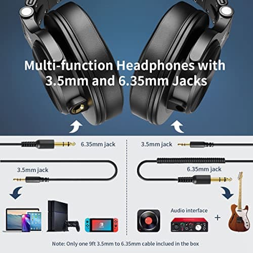 OneOdio A71 Hi-Res Studio Recording Headphones - Wired Over Ear Headphones with SharePort, Monitoring Mixing Foldable Headset with Stereo Sound, 3.5/6.35MM Jack for PC Computer DJ Guitar-Black