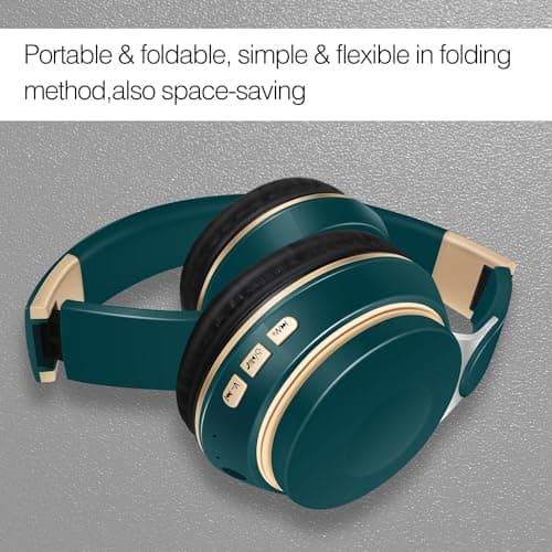 RAT TAIL Bluetooth Headset, Chat- Comfortable Over Ear Stereo Wireless Headphones with Mic, Soft Earmuffs/Foldable/SD/TF/FM Radio, 20H Playtime, Great for Music/Tour/Gym/Game/Chat (Deep Green)