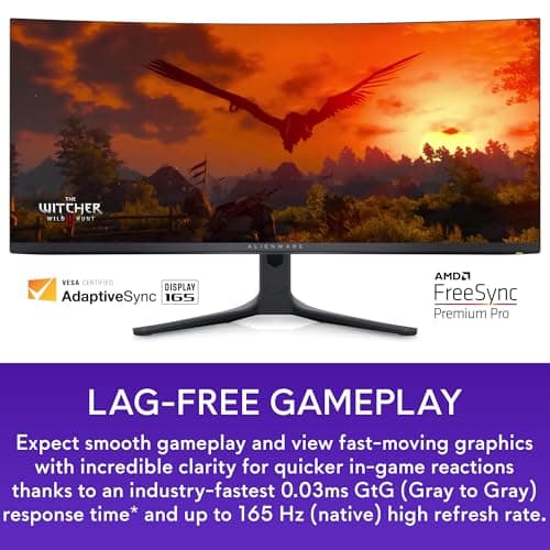 Alienware AW3423DWF Curved QD-OLED Gaming Monitor - 34-inch Quantum Dot OLED 0.1Ms 165Hz 21:9 Curved Display, 99.3% DCI-P3 Color Gamut, VESA DisplayHDR True Black 400, AMD FreeSync Premium Pro - Black