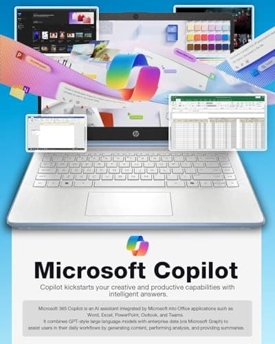 HP 2025 Laptop for Business & Student - Windows 11 Pro & Microsoft Office Lifetime | 14 inch HD | Intel Quad-core CPU | 16GB RAM, 128GB UFS, 256GB Micro SD | Sleek Design Light Computer | Sky Blue
