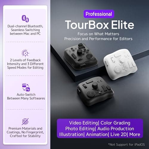 TourBox Elite - Bluetooth Controller for Video Photo Editing Color Grading, Davinci Resolve Speed Editor, MacOS/Windows, Lightroom Photoshop Premiere Final Cut Pro Programmable Keyboard