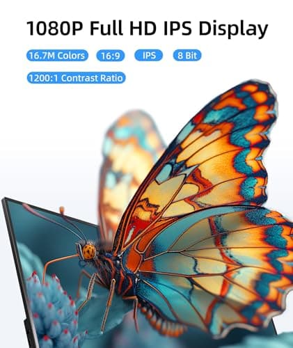 Portable Monitor, Ultra Slim 15.6 Inch FHD IPS Laptop Screen Extender with Adjustable Stand, USB C Compatible, Ideal for Travel and Office