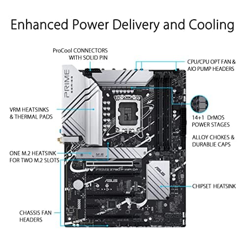 ASUS Prime Z790-P WiFi D4 LGA 1700(Intel 14th,12th&13th Gen) ATX motherboard (PCIe 5.0,DDR4,14+1DrMOS,3x M.2,WiFi 6, Bluetooth v5.2,2.5Gb LAN, front panel USB 3.2 Gen 2 USB Type-C, Thunderbolt 4/USB4)