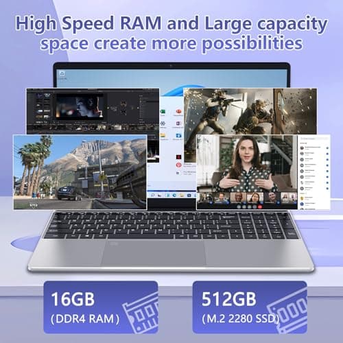15.6" FHD Laptop,16GB DDR4 RAM 512GB SSD,Portable Laptop Computer with Backlit Keyboard,180 ° Angle Opening,Fingerprint Reader,38WH Battery,Webcam,WiFi 5,BT 4.2,Mini HDMI,USB 3.0