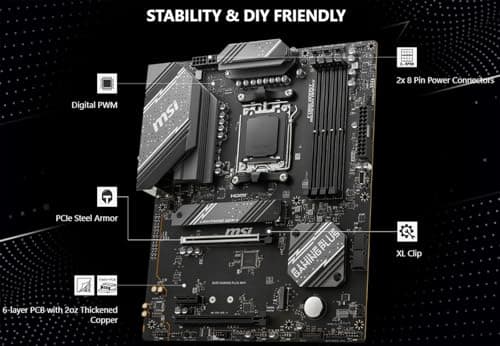INLAND AMD Ryzen 5 7600X CPU Processor with MSI B650 Gaming Plus WiFi Gaming Motherboard(AM5, ATX, DDR5, PCIe 4.0, Wi-Fi 6E), Soly by Micro Center