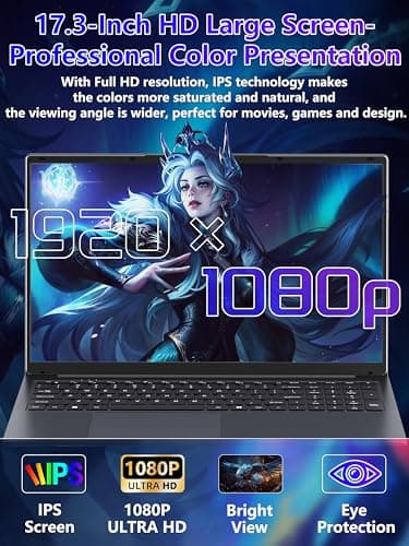 【Office 2024 / Win11 Pro】 17.3-inch Laptop, in tel N150 CPU(Up to 3.6GHz) 16GB RAM 512 GB NVMe SSD,FHD IPS Display, Backlit Keyboard, 6000mAh Battery, HDMI, USB 3.0, Type-C, Wi-Fi (16G+512GB)