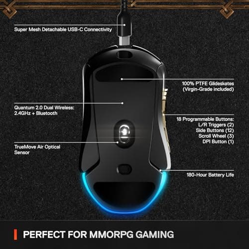 SteelSeries Aerox 9 Wireless: World of Warcraft Edition — Free in-Game Item — MMO Gaming Mouse — 18 Programmable Buttons — Lightweight — Bluetooth/2.4GHz — 18K DPI TrueMove Air Sensor