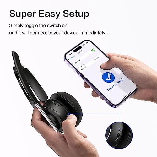 Bluetooth Headset, Wireless Headset with Microphone for PC, V5.2 Computer Headset with Noise Cancelling Mic, USB Dongle, Charging Base & Mute Button for Work, Cell Phones, Computer (Black)