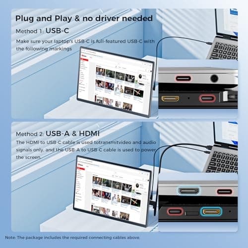 Laptop Screen Extender 16.1", 1200P FHD, Portable Monitor 360° Rotating Detachable Stand, Height Adjustable Laptop Monitor Extender for Laptop 13-17.5", Plug-Play for Mac/OS/Wins/Chrome/Dex