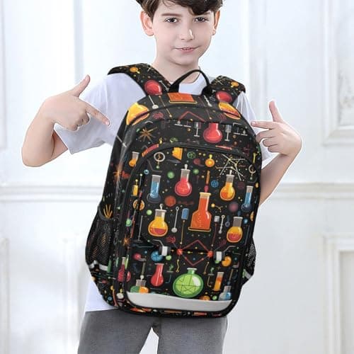 Cartoon Chemistry Backpack Kids School Bag Lightweight Laptop Backpack Elementary Capacity Student Bookbags for Travel Daypack with Reflective Stripes
