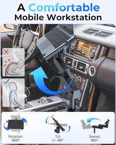 Car Laptop Mount for Vehicle, Trucks, Vans, Adjustable Aluminum No-Drill Laptop Car Holder