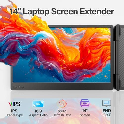 2025 New Upgraded Laptop Screen Extender Portable Monitor, 1080P FHD IPS Screen, Monitor Extender for Laptop, Fit for 13-17" Laptop, Plug & Play Compatiable with Windows/Mac/Android/Switch (14 inch)