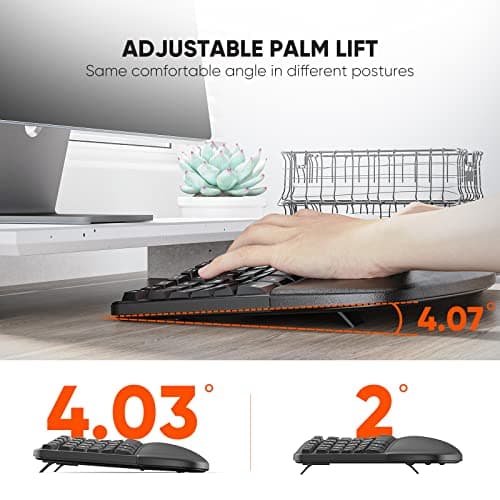 MEETION Ergonomic Wireless Keyboard and Mouse, Ergo Keyboard with Vertical Mouse, Split Cushioned Wrist Palm Rest, Natural Typing, Rechargeable, Full Size, Windows/Mac/Computer/Laptop, Black DirectorC