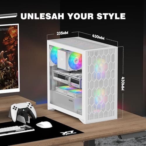 SAMA V Mesh Mid Tower PC Case - High Airflow PC Gaming Case Mesh Front Panel & Tempered Glass Side Panel, 3x140mm ARGB PWM Fans Pre-Installed, Supports ATX/M-ATX/ITX - White