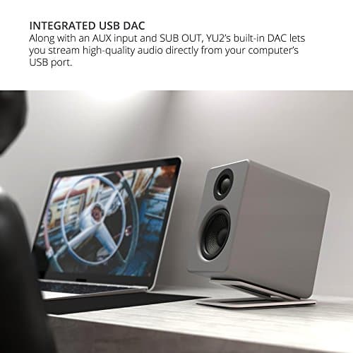 Kanto YU2MG PC Gaming Desktop Speakers | 3" Composite Drivers | 3/4" Silk Dome Tweeter | Class D Amplifier | 100 Watts | Built-in USB DAC | Subwoofer Output | Pair | Matte Grey