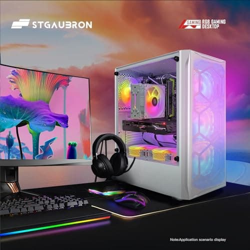 STGAubron Gaming Desktop, Radeon RX 590 8G GDDR5, Intel Xeon E5 2.5G up to 3.3G, 32G Memory, 1T SSD, 600M WiFi, BT 5.0, RGB Fan x 6, RGB Mouse Pad, Windows 10 Home, White