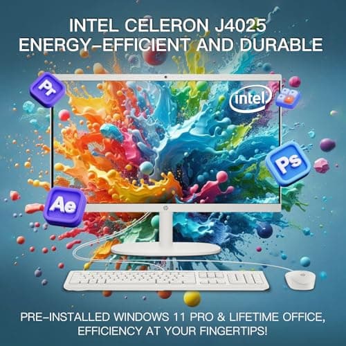 HP All-in-One Desktop Computer - Office Lifetime & Win 11 Pro • 21.5" FHD Anti-Glare Display • Intel Celeron J4025 CPU • for Everyday Use • 16GB RAM 1TB SSD • w/Accessories