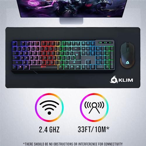 KLIM Chroma Wireless Gaming Keyboard RGB New - Long-Lasting Rechargeable Battery - Quick and Quiet Typing - Water Resistant Backlit Wireless Keyboard for PC PS5 PS4 Mac - Black