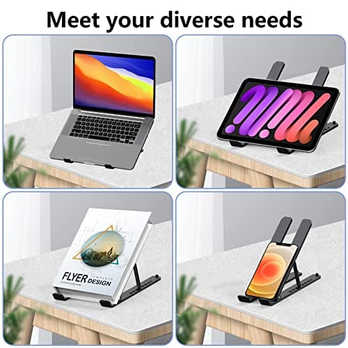 Laptop Stand for Desk, Adjustable Laptop Riser ABS+Silicone Foldable Portable Notebook Holder, Ventilated Cooling Notebook Mount Computer Stand for 10-15.6” Laptops,Tablets-Black