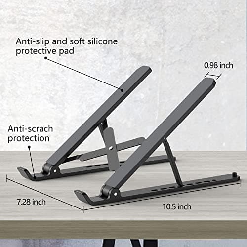 Laptop Stand for Desk, Adjustable Laptop Riser ABS+Silicone Foldable Portable Notebook Holder, Ventilated Cooling Notebook Mount Computer Stand for 10-15.6” Laptops,Tablets-Black
