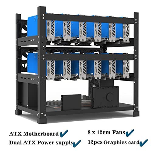 Mining Rig Frame for 12GPU, Steel Open Air Miner Mining Frame Rig Case, Support to Dual Power Supply for Crypto Coin Currency Bitcoin ETH ETC ZEC Mining Tools - Frame Only, Fans & GPU is not Included