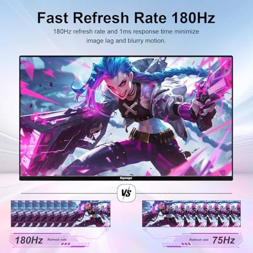 24inch Gaming Computer Monitor FHD1920x1080,180Hz Refresh Rate AMD FreeSync Premium Display, Eye Care, HDMI,1ms MPRT Ideal for Gaming Entertainment Work Support Wall Mount Install（75 * 75mm）