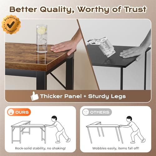 Huuger 63 Inch L Shaped Desk with Power Outlets and USB-C Port, 0.95 Inch Thicker Desktop, Reversible Computer Desk, Larger Office Corner Gaming Desk, Metal Frame, for Home Office, Study, Rustic Brown