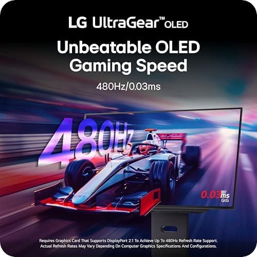 LG 27GX790A-B 27-inch Ultragear OLED Gaming Monitor QHD 1440p 480Hz, 0.03ms, DisplayPort 2.1, True Black 400, NVIDIA G-Sync, AMD FreeSync Premium Pro, HDMI, USB, Tilt/Height/Swivel/Pivot Stand, Black