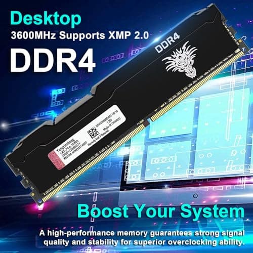 DDR4 3600MHz 16GB Desktop RAM PC4-28800 UDIMM Non-ECC Unbuffered 1.35V 288-Pin CL18 PC Computer Memory Upgrade Module Memory Support XMP 2.0 Auto Overclocking
