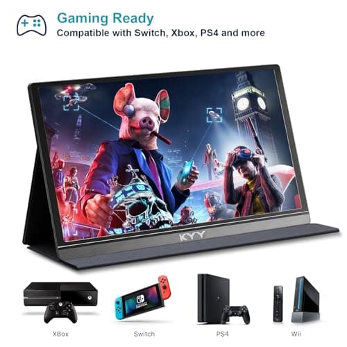 KYY Portable Monitor 15.6inch 1080P FHD USB-C, HDMI Computer Display HDR IPS Gaming Monitor w/Premium Smart Cover & Screen Protector, Speakers, for Laptop PC MAC Phone PS4 Xbox Switch