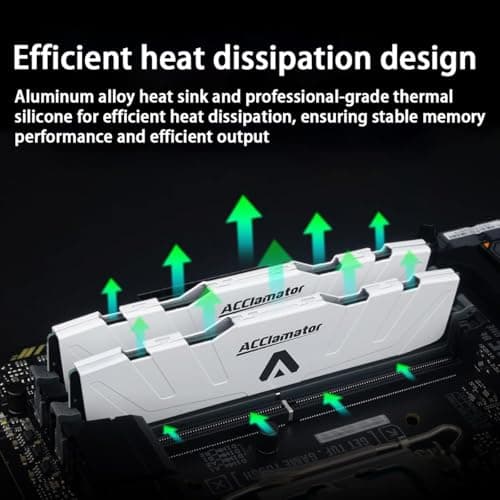 DDR4 RAM 32GB (2x16GB) 3200MHz PC4-25600 XMP CL18 1.35V 288-pin Desktop PC Memory Module with Heatsink White Acclamator Ounce Series