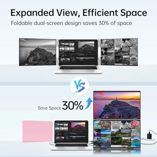 InnoView 18.5" Laptop Screen Extender 115% sRGB 100Hz Dual Monitors Stacked Folding Triple Monitor (Wins/Mac) 1080P Triple Portable Monitor for Laptop 90°/180° Rotation Black (No Driver Needed)
