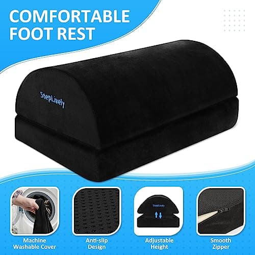 Foot Rest for Under Desk at Work, Comfortable Foot Stool with 2 Adjustable Heights, Footrest with Washable Cover, for Back & Hip Pain Relief, Suitable for Office, Home and Car (Black)