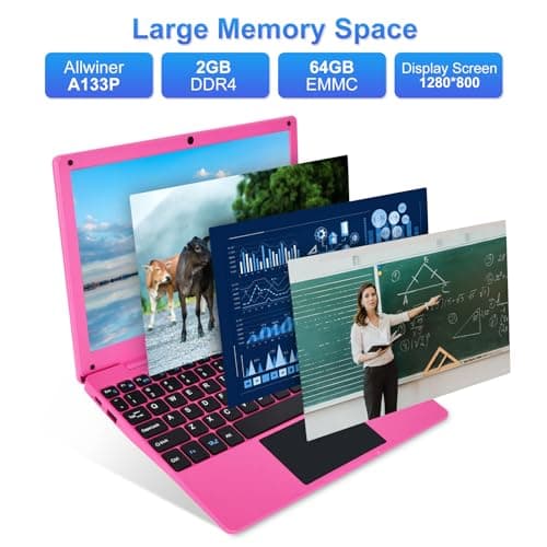 10.1Inch Laptop,Quad-Core Processor with Android 12.0 OS,2GB RAM,64GB EMMC,Built-in Camera, WiFi,USB Interface,Tpye-C Charging for Learning and Entertainment (Pink 2GB+64GB)