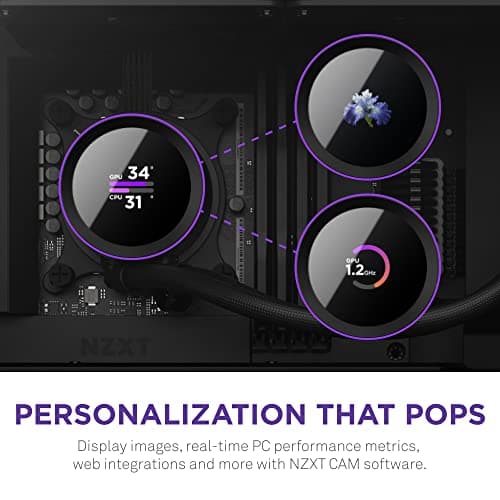 NZXT Kraken 240 - RL-KN-240-B1 - 240mm AIO CPU Liquid Cooler - Customizable 1.54" Square LCD Display for Images, Performance Metrics and More - High-Performance Pump - 2 x F120P Fans - Black