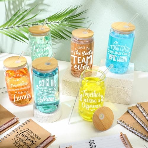 18 Pcs Teacher Employee Appreciation Gifts Summer Christmas Back to School Thank You Volunteer Coworker Staff Paraprofessional Motivational Notebook Ballpoint Pen Glass Cup(Team)