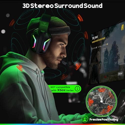 Wireless Gaming Headsets for PC, PS5, PS4, Switch, Mac, 2.4GHz Wireless Gaming Headphone with ENC Noise Canceling Microphone, Bluetooth 5.4, Cool Lighting, 50H Battery, 50mm Drivers