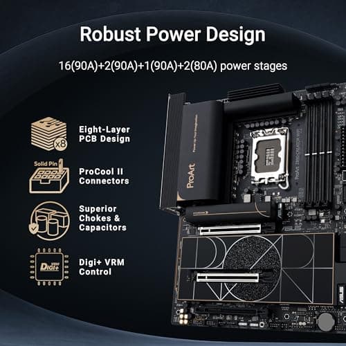 ASUS ProArt Z890-CREATOR WIFI Z890 LGA 1851 ATX Motherboard, Intel® Core™ Ultra Processor Series 2 Ready, 16+2+1+2 stages, PCIe® 5.0, DDR5, Thunderbolt™ 5 Type-C®, 10+2.5 Gb LAN, WiFi 7, 5x M.2, AI OC