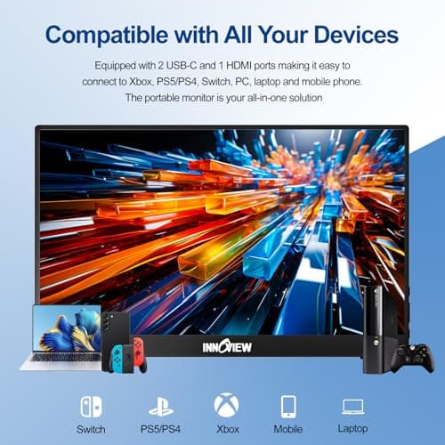InnoView Portable Monitor 15.6" 1080P Portable Monitors for Laptop with Protective Sleeve Built-in 90° Adjustable Stand USB C HDMI Ultra-Slim Portable Laptop Monitor for MacBook Phone PS Xbox Switch