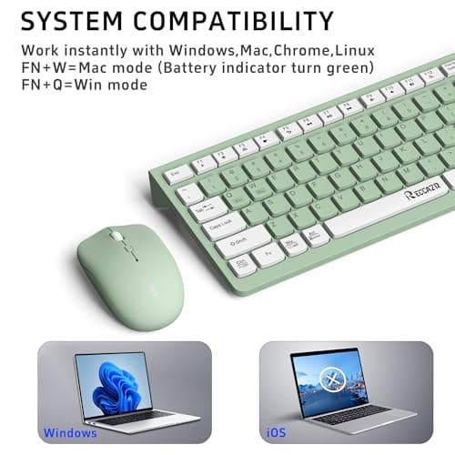 Wireless Keyboard and Mouse Combo, Full-Sized Wireless Keyboard and Adjustable DPI Mouse, 2.4GHz USB Receiver, Wireless Keyboard and Mouse for PC, Windows, MAC, Desktop, Laptop (Avocado Green)