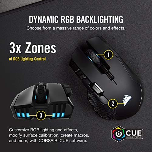 Corsair IRONCLAW WIRELESS RGB Rechargeable Gaming Mouse with Slipstream Technology - 18,000 DPI - 3-Zone RGB Multi-Color Backlighting - Black